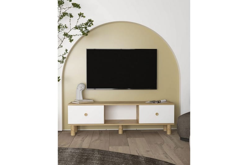 Mono tv-bænk 150 cm - Rødbrunt træ/Hvid - Møbler - TV borde & mediemøbler - TV-borde