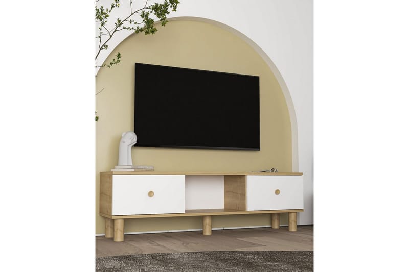 Mono tv-bænk 150 cm - Rødbrunt træ/Hvid - Møbler - TV borde & mediemøbler - TV-borde