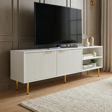 Morela TV-bænk 150 cm - Hvid med guldfarvede detaljer - Møbler - TV borde & mediemøbler - TV-borde