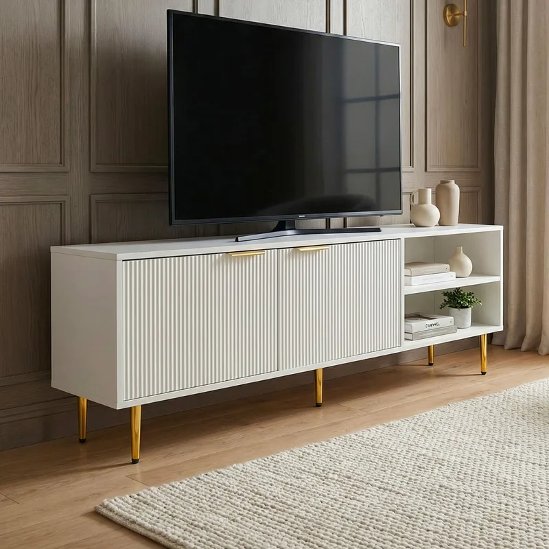 Morela TV-bænk 150 cm - Hvid med guldfarvede detaljer - Møbler - TV borde & mediemøbler - TV-borde