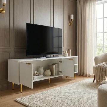 Morela TV-bænk 150 cm - Hvid med guldfarvede detaljer - Møbler - TV borde & mediemøbler - TV-borde