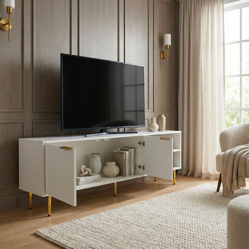 Morela TV-bænk 150 cm - Hvid med guldfarvede detaljer - Møbler - TV borde & mediemøbler - TV-borde