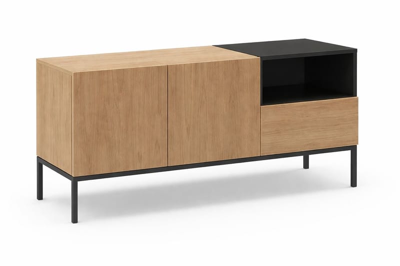 Morlen TV-bænk 140 cm, Natur-eg, Wood Black, sort