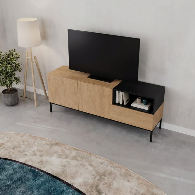 Morlen TV-bænk 140 cm - Natur-eg, Wood Black, sort - Møbler - TV borde & mediemøbler - TV-borde