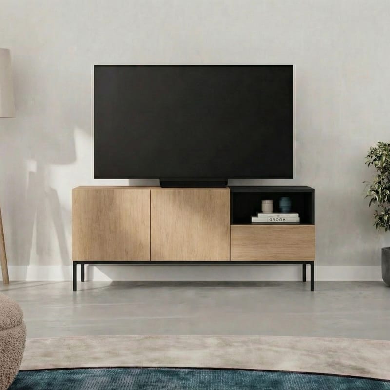 Morlen TV-bænk 140 cm - Natur-eg, Wood Black, sort - Møbler - TV borde & mediemøbler - TV-borde