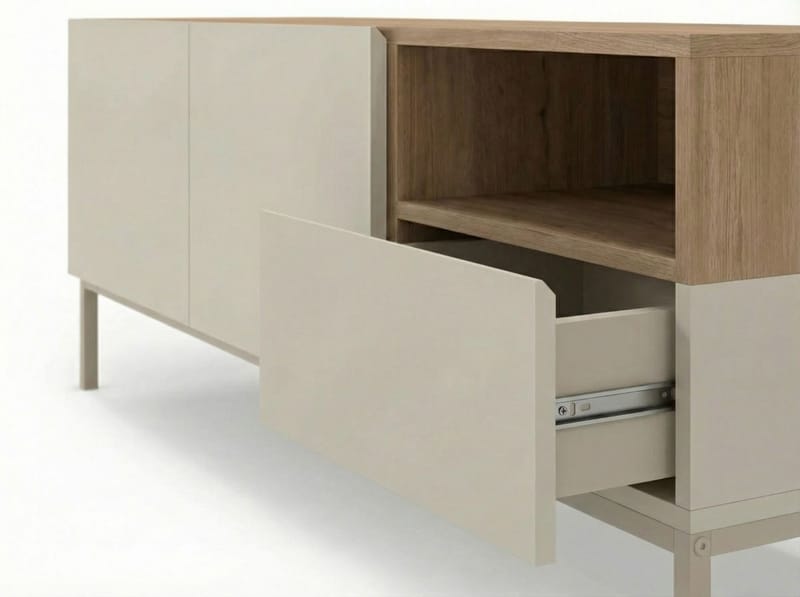 Morlen TV-bænk 140 cm - Sandstone og naturlig eg - Møbler - TV borde & mediemøbler - TV-borde