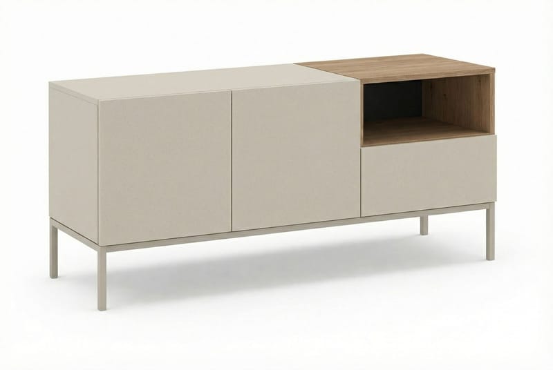 Morlen TV-bænk 140 cm - Sandstone og naturlig eg - Møbler - TV borde & mediemøbler - TV-borde