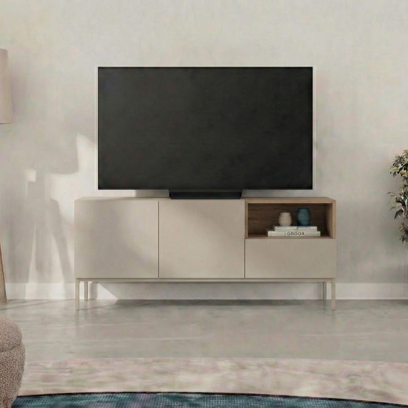 Morlen TV-bænk 140 cm - Sandstone og naturlig eg - Møbler - TV borde & mediemøbler - TV-borde