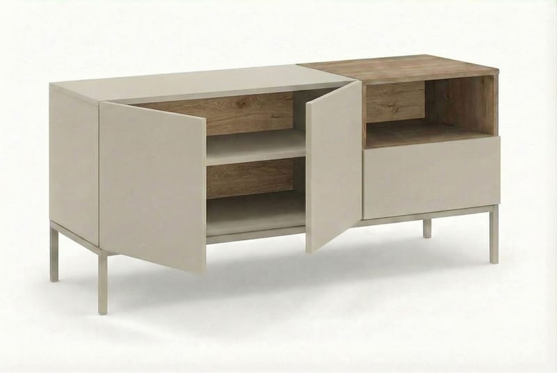 Morlen TV-bænk 140 cm - Sandstone og naturlig eg - Møbler - TV borde & mediemøbler - TV-borde