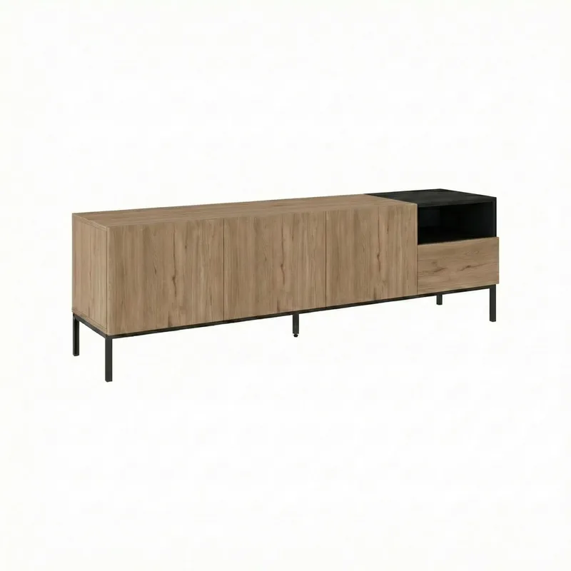 Morlen TV-bænk 180x55x41,8 cm - Naturlig eg, træsort, sort, sandstone - Møbler - TV borde & mediemøbler - TV-borde