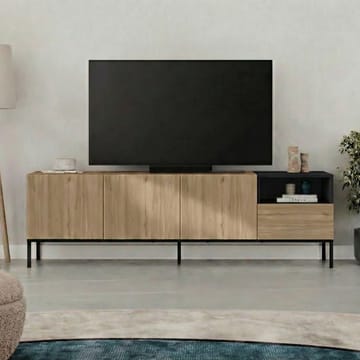 Morlen TV-bænk 180x55x41,8 cm - Naturlig eg, træsort, sort, sandstone - Møbler - TV borde & mediemøbler - TV-borde