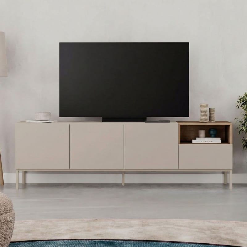 Morlen TV-bænk 180x55x41,8 cm - sandstone og naturlig eg - Møbler - TV borde & mediemøbler - TV-borde