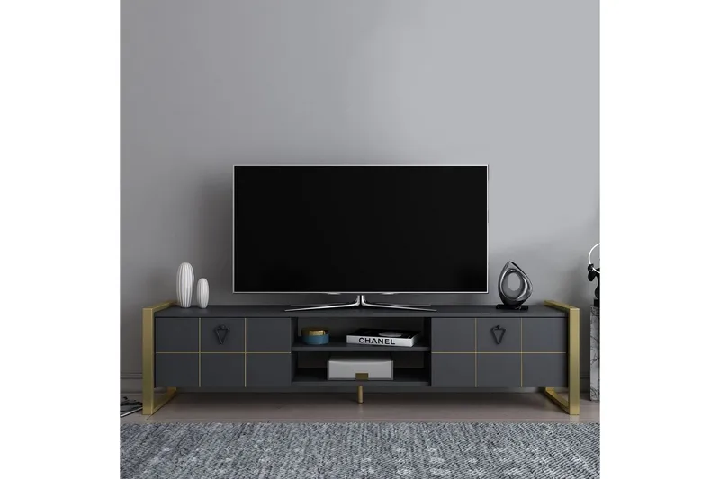 Munetaka TV-bænk 184 cm - Antracit/Guld - Møbler - TV borde & mediemøbler - TV-borde