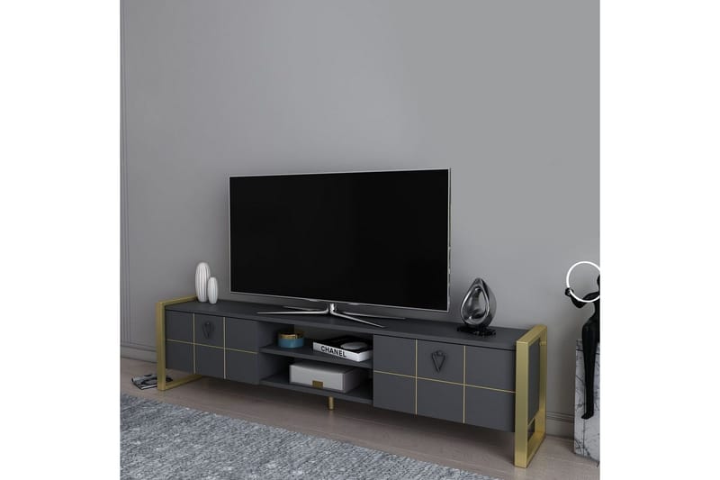 Munetaka TV-bænk 184 cm - Antracit/Guld - Møbler - TV borde & mediemøbler - TV-borde