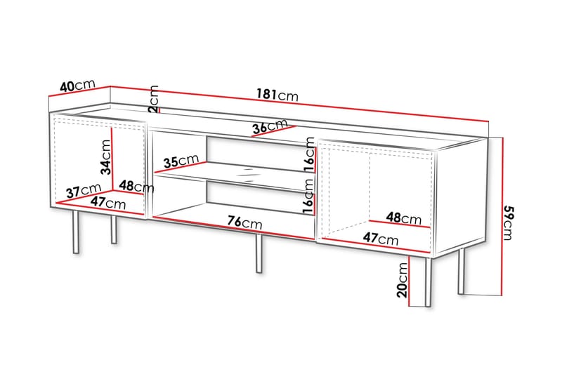 Munkedal Fritstående Tv-bord 181 cm med Opbevaring i Malet Træ - Sort - Møbler - TV borde & mediemøbler - TV-borde