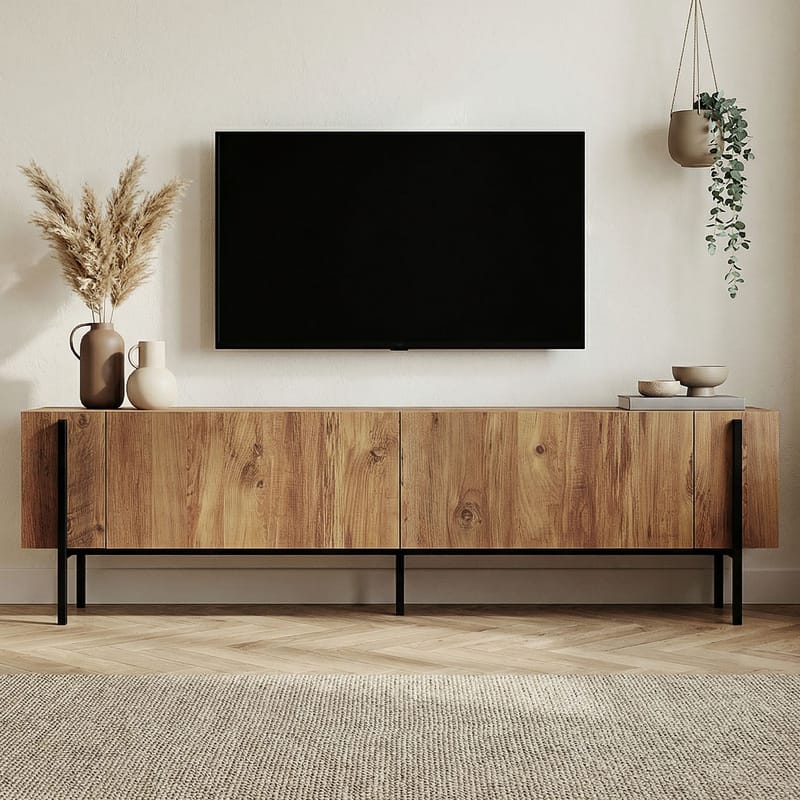 Nexus TV-bænk 180 cm - Atlantic Pine og sort - Møbler - TV borde & mediemøbler - Mediestativ & vægbeslag