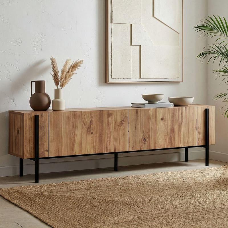 Nexus TV-bænk 180 cm - Atlantic Pine og sort - Møbler - TV borde & mediemøbler - Mediestativ & vægbeslag