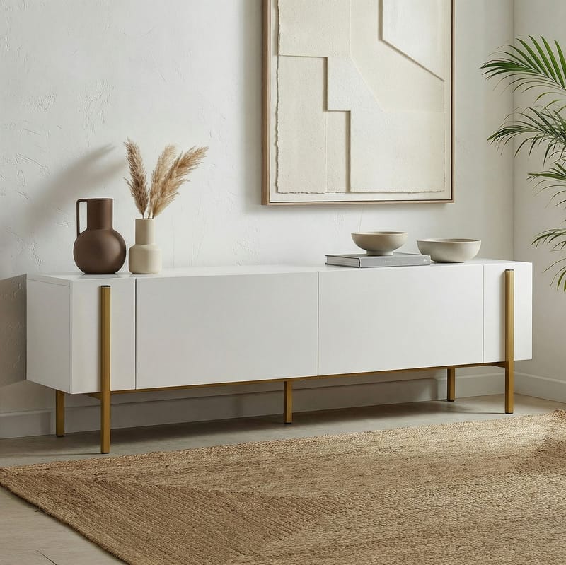 Nexus TV-bænk 180 cm - Hvid og guld - Møbler - TV borde & mediemøbler - Mediestativ & vægbeslag