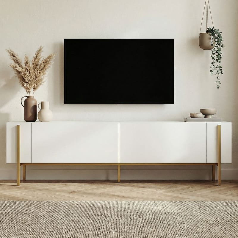 Nexus TV-bænk 180 cm - Hvid/guld - Møbler - TV borde & mediemøbler - TV-borde