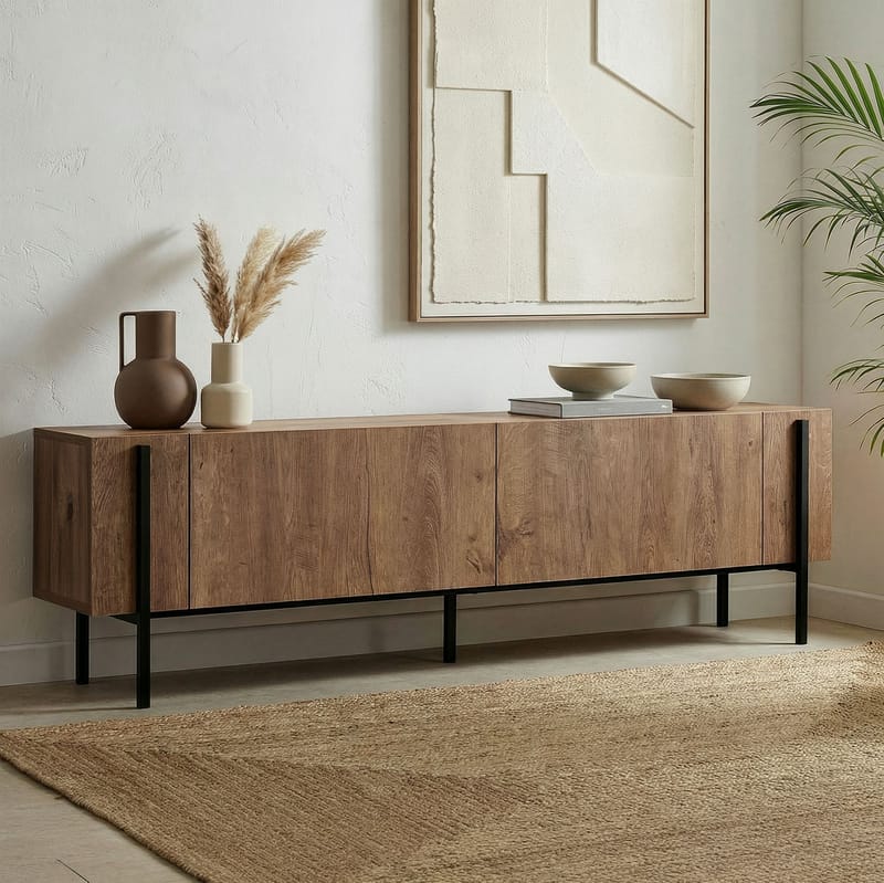 Nexus TV-bænk 180 cm - Kafkas Oak og Black - Møbler - TV borde & mediemøbler - Mediestativ & vægbeslag