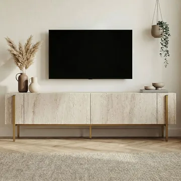 Nexus TV-bænk 180 cm - Travertin/guld - Møbler - TV borde & mediemøbler - TV-borde