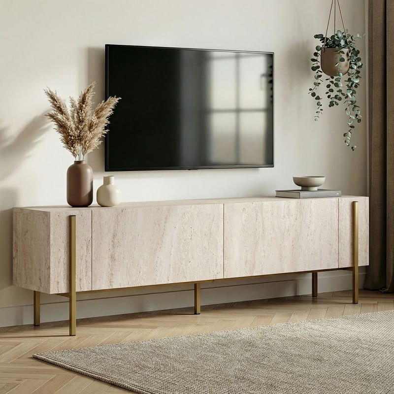 Nexus TV-bænk 180 cm - Travertin/guld - Møbler - TV borde & mediemøbler - TV-borde