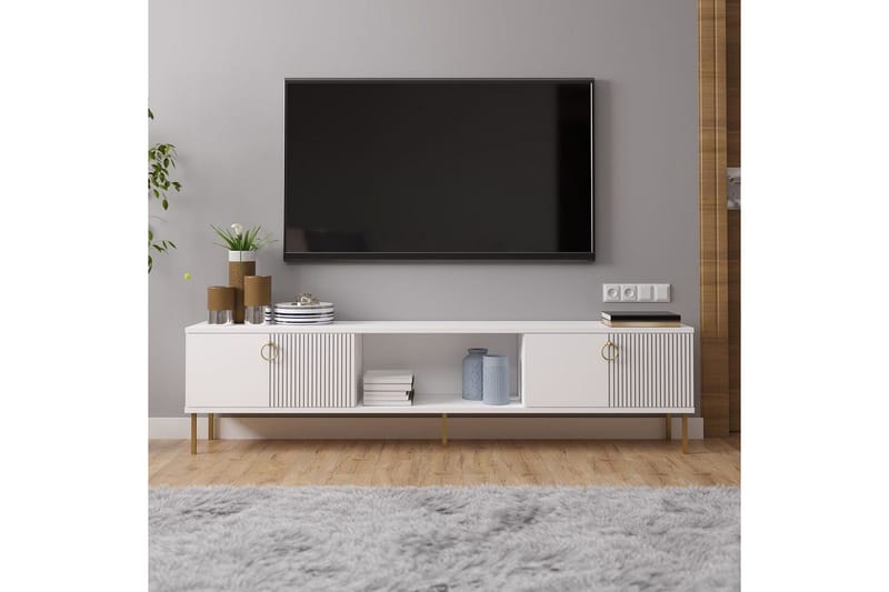 Neyra Fritstående Tv-bord 180 cm med Opbevaring i Malet Træ - Hvid - Møbler - TV borde & mediemøbler - TV-borde