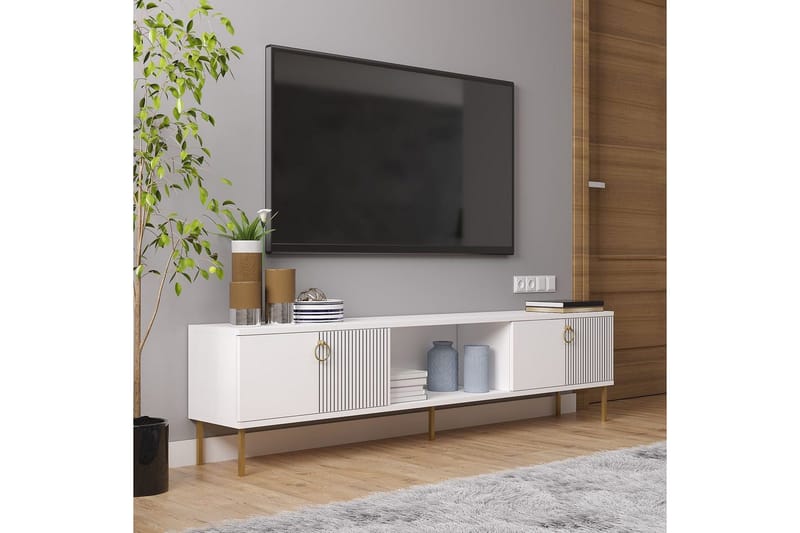 Neyra Fritstående Tv-bord 180 cm med Opbevaring i Malet Træ - Hvid - Møbler - TV borde & mediemøbler - TV-borde