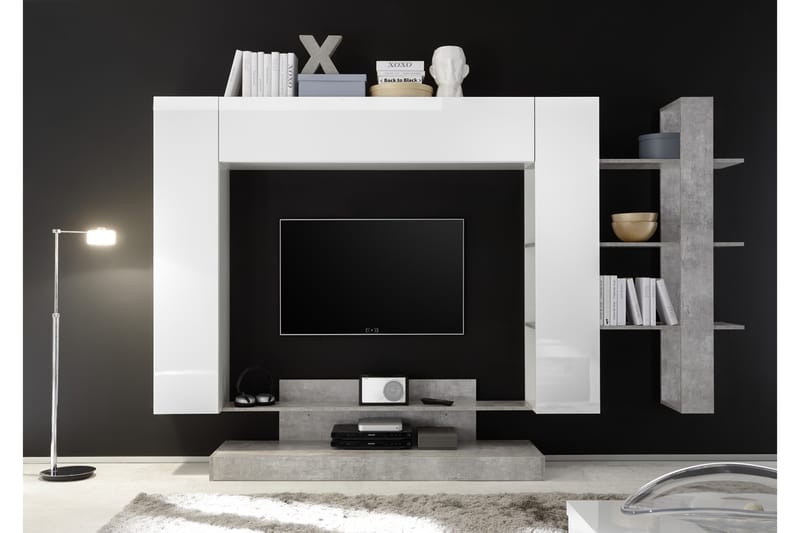 Nicery Mediemøbel 259 cm - Hvid/Grå - Tv-møbelsæt
