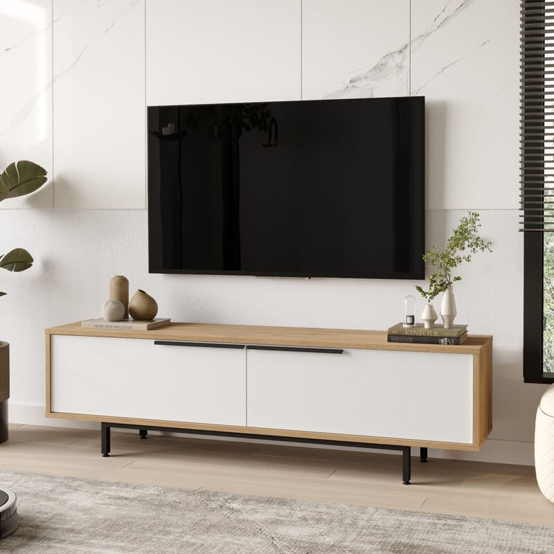 Nilena TV-bænk 160x45,1x35,5 cm - eg, hvid - Møbler - TV borde & mediemøbler - TV-borde