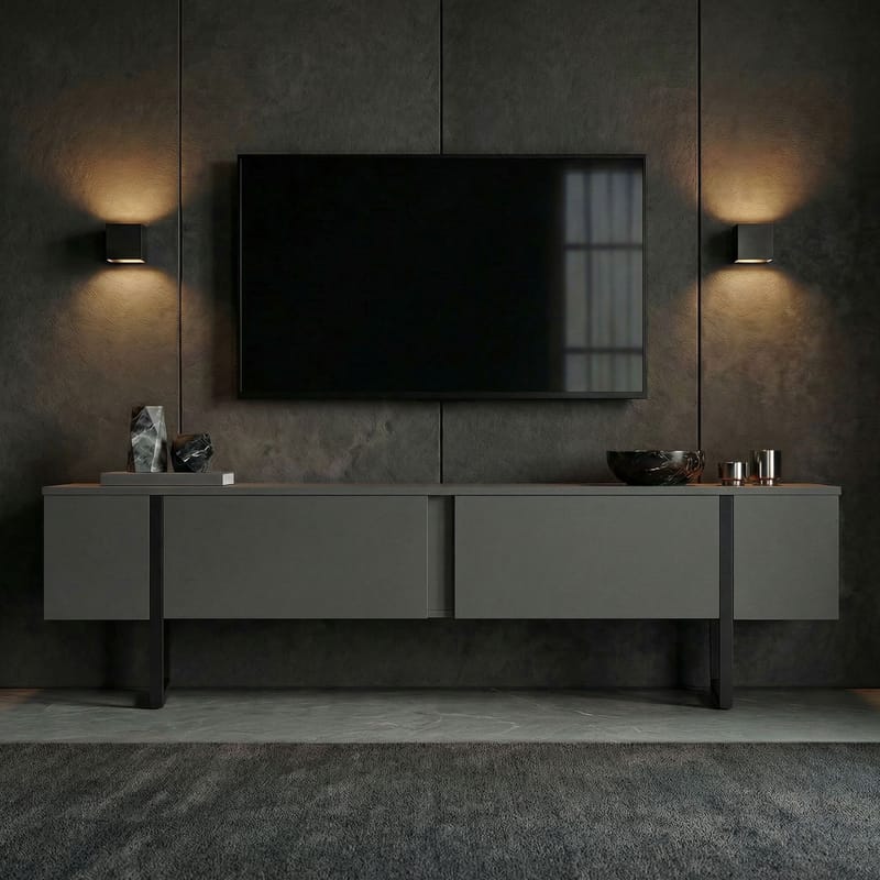 Nopira TV-bænk 180 cm - Antracit/Sort - Møbler - TV borde & mediemøbler - TV-borde