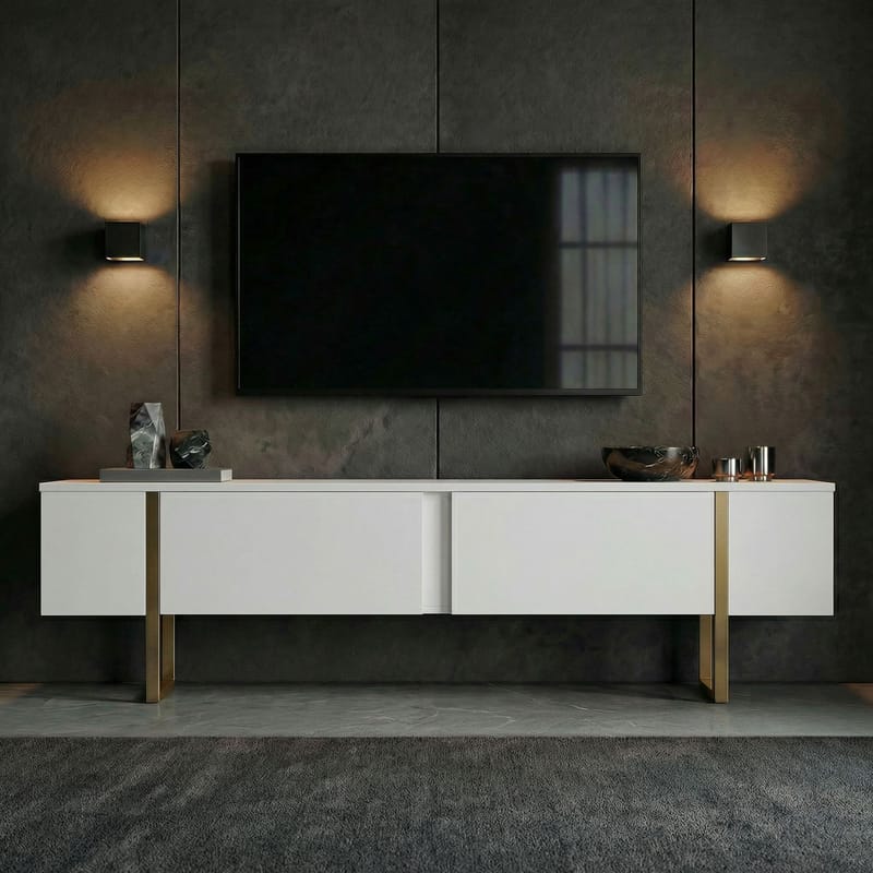 Nopira TV-bænk 180 cm - Hvid/guld - Møbler - TV borde & mediemøbler - TV-borde