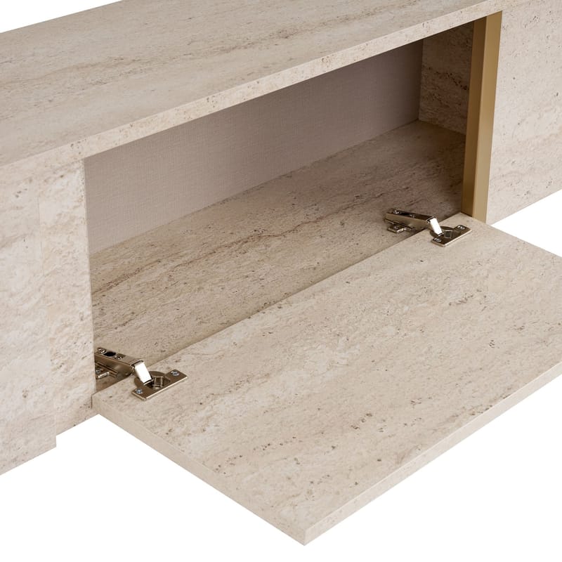 Nopira TV-bænk 180 cm - Travertin og guld - Møbler - TV borde & mediemøbler - Mediestativ & vægbeslag