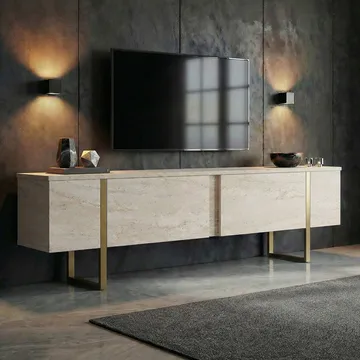 Nopira TV-bænk 180 cm - Travertin/guld - Møbler - TV borde & mediemøbler - TV-borde
