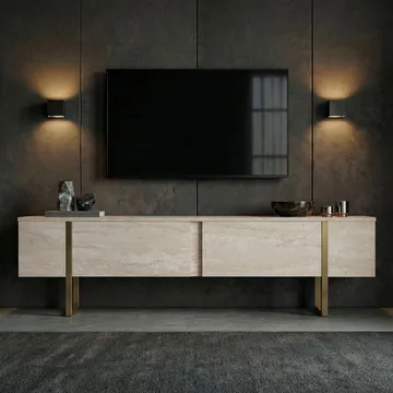 Nopira TV-bænk 180 cm - Travertin/guld - Møbler - TV borde & mediemøbler - TV-borde