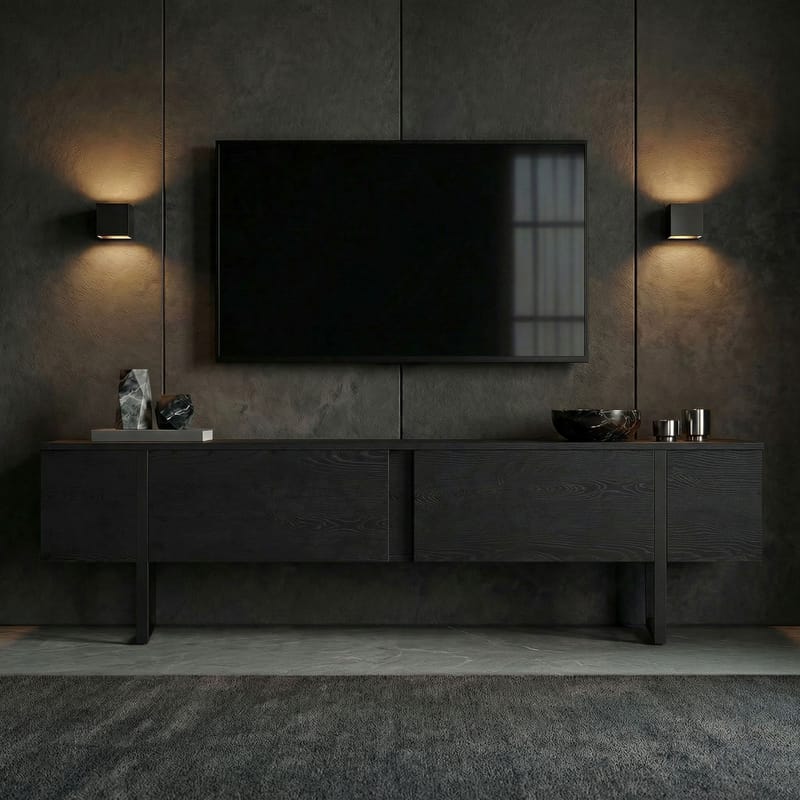 Nopira TV-bænk 180 cm - Wood Black og Black - Møbler - TV borde & mediemøbler - Mediestativ & vægbeslag