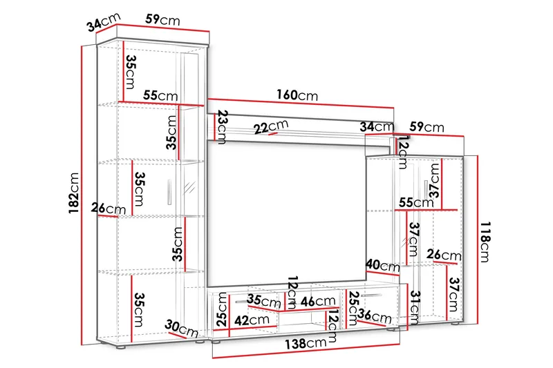 Olerum TV-møbelsæt 256x40 cm - Hvid - Møbler - TV borde & mediemøbler - Tv-møbelsæt