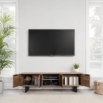 Olvian tv-bænk 150 cm i massivt akacietræ med fronter i stenlook og metal - Møbler - TV borde & mediemøbler - TV-borde