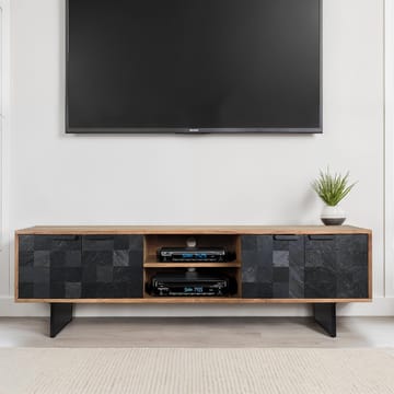 Olvian tv-bænk 150 cm i massivt akacietræ med fronter i stenlook og metal - Møbler - TV borde & mediemøbler - TV-borde