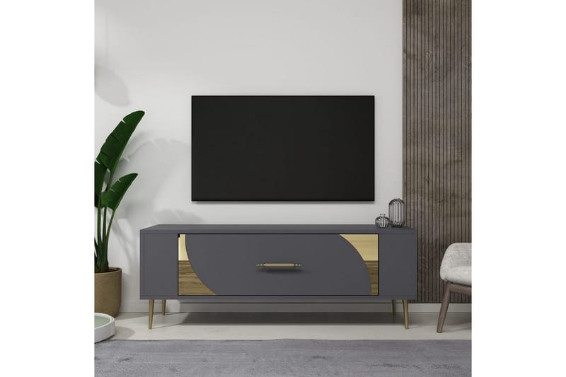 Olyra TV-bænk 120 cm - Antracit/Guld - Møbler - TV borde & mediemøbler - TV-borde
