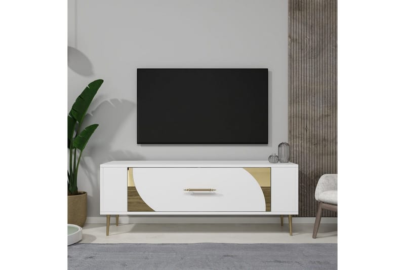 Olyra TV-bænk 120 cm - Hvid/Guld - Møbler - TV borde & mediemøbler - TV-borde
