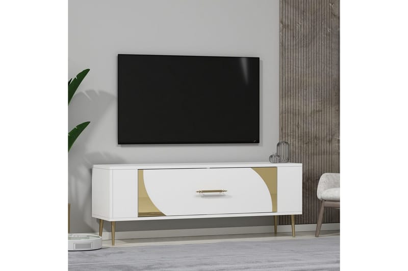 Olyra TV-bænk 120 cm - Hvid/Guld - Møbler - TV borde & mediemøbler - TV-borde