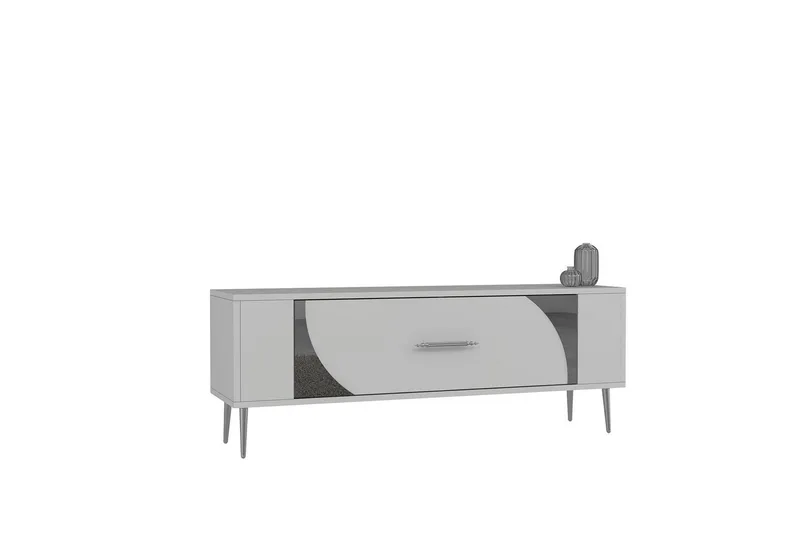 Olyra TV-bænk 120 cm, Hvid/Sølv