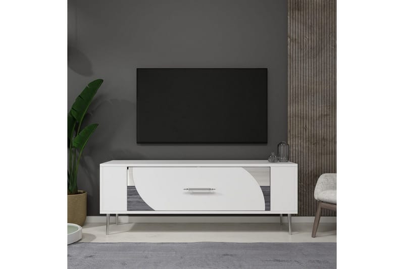 Olyra TV-bænk 120 cm - Hvid/Sølv - Møbler - TV borde & mediemøbler - TV-borde