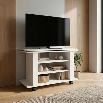 Olyricon TV-bænk 78 cm med opbevaring, rullbar - Hvid og sort - Møbler - TV borde & mediemøbler - TV-borde