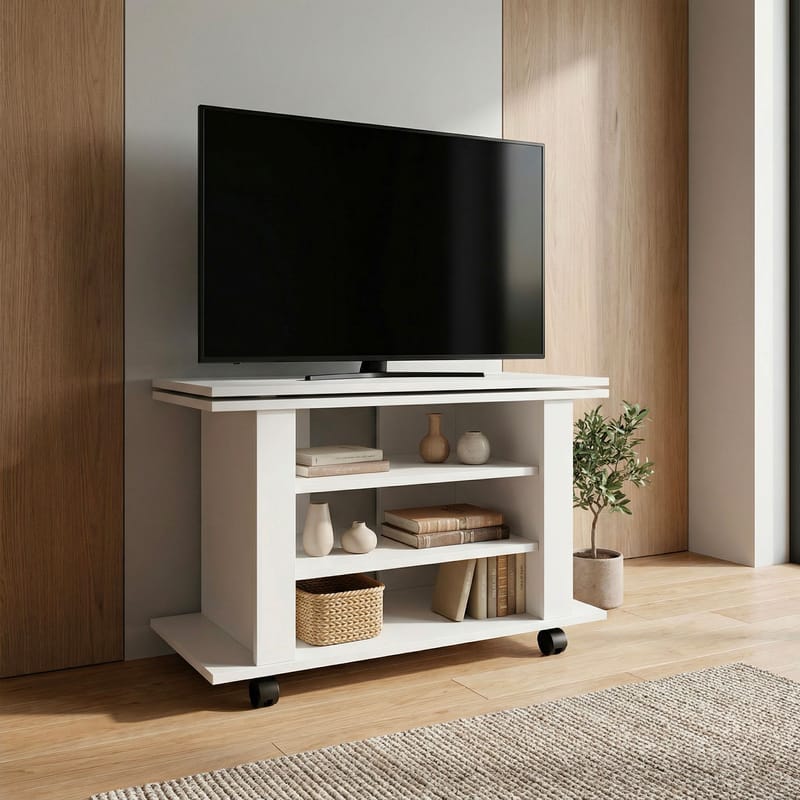 Olyricon TV-bænk 78 cm med opbevaring, rullbar - Hvid og sort - Møbler - TV borde & mediemøbler - TV-borde