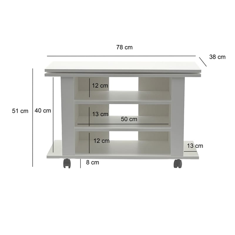 Olyricon TV-bænk 78 cm med opbevaring, rullbar - Hvid og sort - Møbler - TV borde & mediemøbler - TV-borde