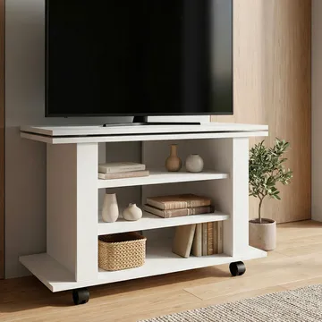 Olyricon TV-bænk 78 cm med opbevaring, rullbar - Hvid og sort - Møbler - TV borde & mediemøbler - TV-borde