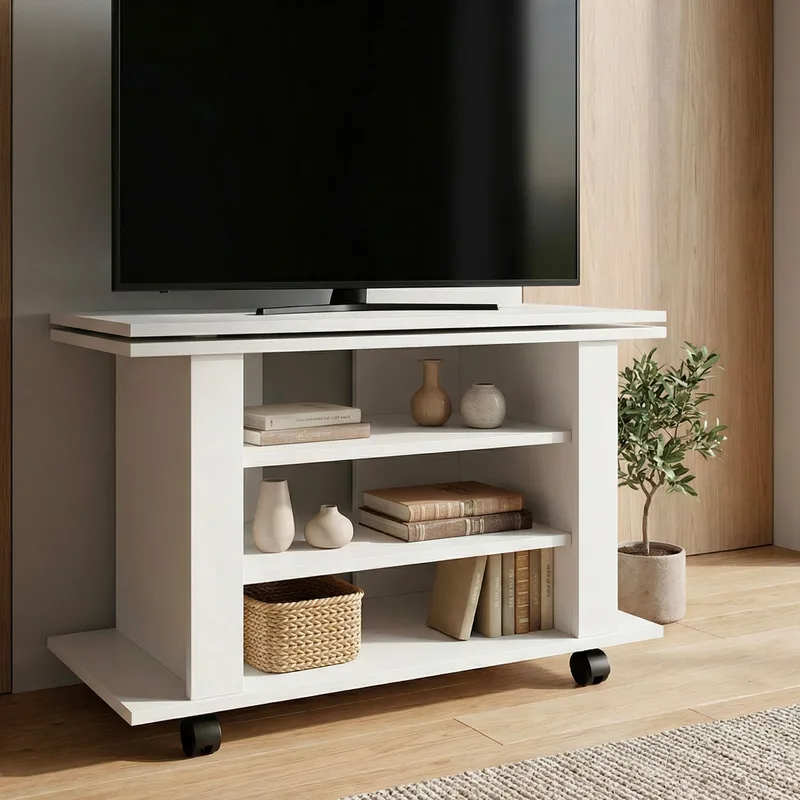 Olyricon TV-bænk 78 cm med opbevaring, rullbar - Hvid og sort - Møbler - TV borde & mediemøbler - TV-borde