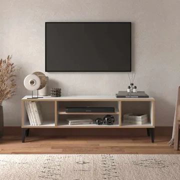 Olyros Tv-bord 140 cm med Opbevaring i Træ med Metalben - Hvid - Møbler - TV borde & mediemøbler - TV-borde